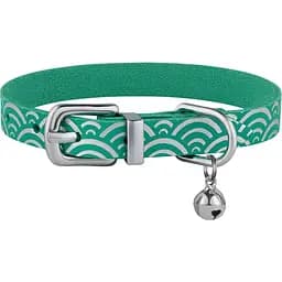 Нашийник для котів BronzeDog Barksi Classic Море шкіряний одинарний з срібним тисненням 2XS 18-25х1 см ментоловий - мініатюра 2