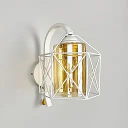 Металлические бра в стиле Лофт в белом корпусе 28х17 см с янтарным плафоном Line F Арт. 8180/1W WT+AM