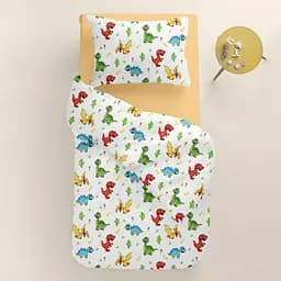 Дитяча постільна білизна в ліжечко COLORFUL DINO CS1, зелений (DinoBabyColor_11Honey_140) - мініатюра 2