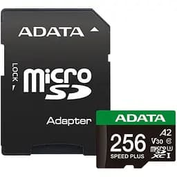Карта пам'яті ADATA microSDXC Speed Plus 256Gb Class 10 UHS-1 A2 V30 + SD адаптер (UD256GUI3V30A2SP-RA1) [162139]