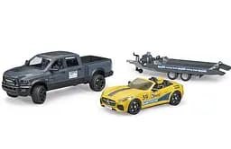 Джип Bruder Dodge RAM 2500 с прицепом-эвакуатором и родстером (02504)