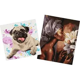 Набір для розпису по номерах Ideyka Аромат лілій 40х50 см та Улюблений мопс 40х40 см (СKHO1405)