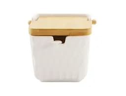 Банка для спецій з дерев'яною кришкою та ложкою порцелянова Grazie 280 мл біла (PJ03826)