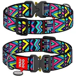Ошейник для собак Waudog Nylon нейлоновый с QR паспортом рисунок Инди Размер XXL