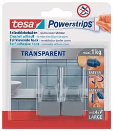 Гачки пластикові прямокутні L під плитку/метал Tesa Powerstrips прозорі 2 шт.  - мініатюра 2