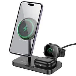 Беспроводное зарядное устройство для компьютера Hoco CQ12 Joyfull 3-in-1 wireless fast charger Черный