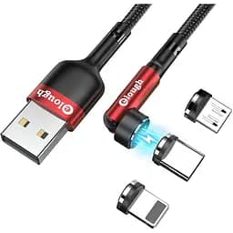 Кабель магнітний зі швидкою зарядкою Elough 7 Contact 3 A, 3 в 1 Micro USB/Lightning/Type C, обертання на 540°, 0.5 м, круглий конектор, червоний (13650)