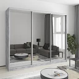 Шкаф-купе трехдверный MebelStar Уни AL 3 Зеркала 250x60x210 см Бетон (MBS-3135)