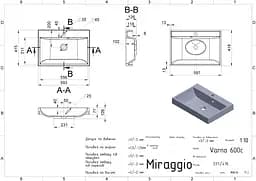 Умивальник Miraggio VARNA 600 BLACK (0002614) Mirasoft, Матовий, Накладний/Врізний, Чорний - мініатюра 2