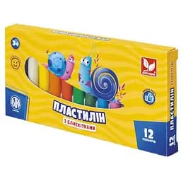 Пластилин восковой Школярик, круглый с блесками, 12 цветов, 156 г (303107001-UA)