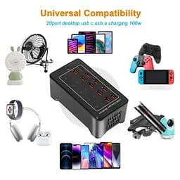 Зарядна станція ILEPO багатопортова на 10 USB портів + 10 Type-C 100 Вт / мережевий мультизарядний пристрій (19017) - мініатюра 5