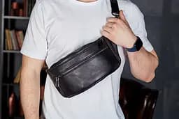 Стильна чоловіча бананка з натуральної гладкої шкіри Tiding Bag 14х25х10 для телефону NM-50358 чорна 25 см - мініатюра 10