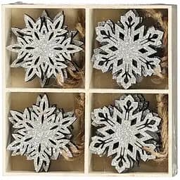 Комплект прикрас House of Seasons Сніжинки декоративні дерево 16 шт. срібло (8720967049325_1)