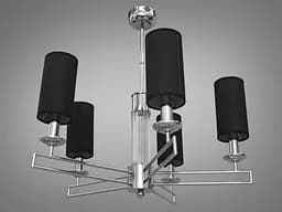 Современная люстра с текстильными абажурами на 5 ламп.