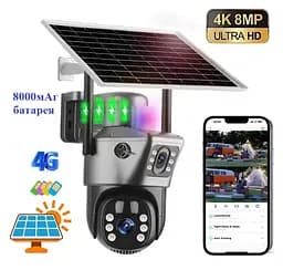 Вулична 4G камера VCS09 сонячна панель з 2 лінзами  сонячна панель зарядки акумулятор 8000мАг  PIR сенсор руху