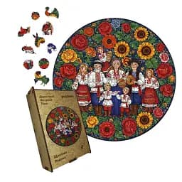Деревянный пазл Декоративная Роспись Счастливая Семья, А4, Картонная коробка 100 элементов