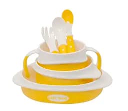 Набір дитячого посуду Baby Team, з нагрудником, жовтий (6090)