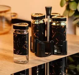 Органайзер набір Condiment Set для спецій на підставці з 4 баночками для спецій по 120 мл Чорний - мініатюра 5