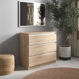 Комод Vays R-3 Дуб Сонома-Білі планки, на 3 шухляди без ручок, ЛДСП 80×40×75 см - для дому, офісу, вітальні, спальні