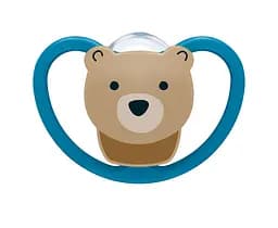 Пустышка силиконовая NUK Space Мишка, ортодонтическая, 0-6 мес, синий с коричневым (3952393)