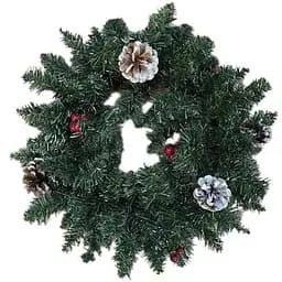 Вінок декоративний Black Box Trees Creston Frosted штучний з декоративними шишками та ягодами 60 см зелений  (8718861153002)