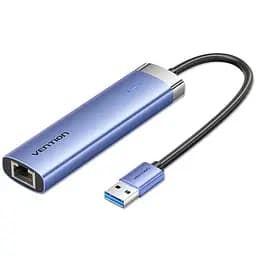 Хаб USB 3.0 -->3xUSB 3.0/RJ45/USB-C Hub Blue Aluminum Alloy 5-in-1 Vention