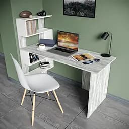 Стіл комп'ютерний Moreli Roland 1416х1226х600 мм Бетон/Білий (zg-s24-beton-white)