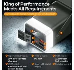 Універсальна зарядна батарея Power Bank Remax RPP-596 40000 mAh PD20W+QC22.5W з ліхтаремУніверсальна зарядна батарея Power Bank Re - мініатюра 4