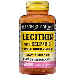 Натуральна добавка Mason Natural Lecithin 200 mg with Kelp/Vitamin B6 Plus Cider Vinegar, 100 капсул