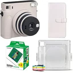 Подарунковий набір фотоапарат Fujifilm Instax Square SQ1, Фотопапір 20 шт, Прозорий чохол, Фотоальбом 80 фото Білий