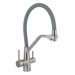 Змішувач для кухні Lidz Aria 020F3 з гнучким виливом з підключенням для питної води (k35) LDARI020F3GNK39211 Grey/Nickel Сірий