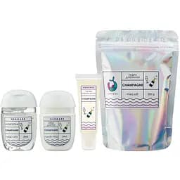 Набір Mermade Champagne, антисептик, 29 мл + крем для рук, 29 мл + бальзам для губ, 10 г + пудра для ванни, 200 г