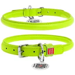 Нашийник для собак Waudog Glamour, круглий, шкіряний, з QR паспортом, M, 33-41х1 см, салатовий - мініатюра 2