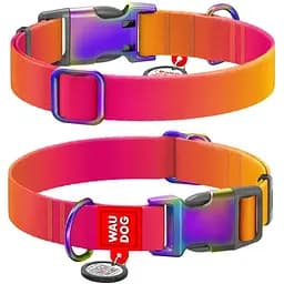 Ошейник для собак из нейлона Waudog Nylon Recycled с QR-паспортом, градиент, XL, Ш 25 мм, Дл 37-58 см оранжевый