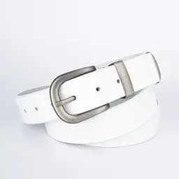 Ремінь жіночий шкіряний HC-3092 silver (130 см) білий зі сріблястою пряжкою