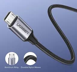Кабель Ugreen US290 USB 2.0 to Micro Cable Nickel Plating Aluminum Braid 2A 2 м Black (6957303861484) - мініатюра 3