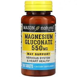 Глюконат магния Mason Natural Magnesium Gluconate 550 mg, 100 таблеток для поддержания нервной системы