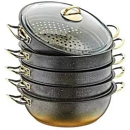 Мантоварка-пароварка O.M.S. Collection 6091-C 30 см 6.4 л с гранитным покрытием 6 предметов черный