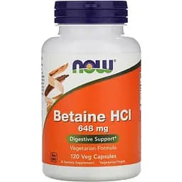 Натуральна добавка Now Betaine HCl 648 mg 120 вегакапсул