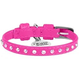 Нашийник для собак Waudog Glamour, шкіряний, зі стразами, з QR паспортом, XS, 19-25х0,9 см, рожевий