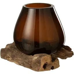 Ваза J-line манго стеклянная фигурная коричневая на дереве 19х23 см (42343)