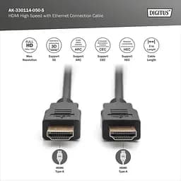 Кабель HDMI високошвидкісного з'єднання, тип A, з Ethernet M/M, 5,0 м, AK-330114-050-S DIGITUS by ASSMANN - мініатюра 2