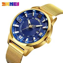 Годинник чоловічий наручний Skmei 9166 Gold blue оригінал - мініатюра 2