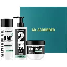 Подарунковий набір Mr.Scrubber Menthol Oil Об'єм та свіжість: шампунь для волосся 200 мл + експрес-маска для волосся 200 мл + скраб для шкіри голови та волосся 250 г