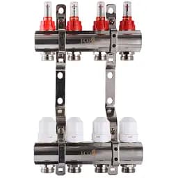 Коллектор с расходомерами, регуляторами и креплением ECO 001D 1″x4 000009827