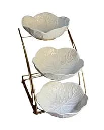 Фруктовница трехъярусная 33 см на металлической подставке керамическая тарелка 20 см Белый