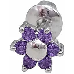 Серебряная моносерьга пуссета Цветок с фианитами. 3008.6С Синий