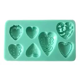 Молд силіконовий кондитерський для мастики та шоколаду Серця Ажурні 12.5x7х1.3 см, Kitchen Master Бірюзовий 87235