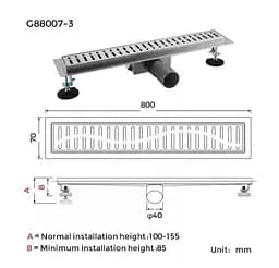 Душовий трап Gappo 70х800 мм, нержавіюча сталь G88007-3 - мініатюра 6