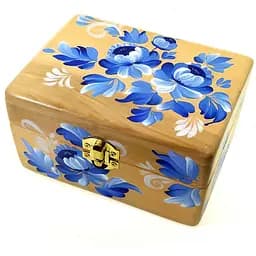 Скринька Сині квіти з масиву дерева ручний розпис 16х10х8 см